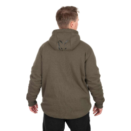 Fox Collection Sherpa Yeşil & Siyah Kapüşonlu Kalın Hırka Ceket